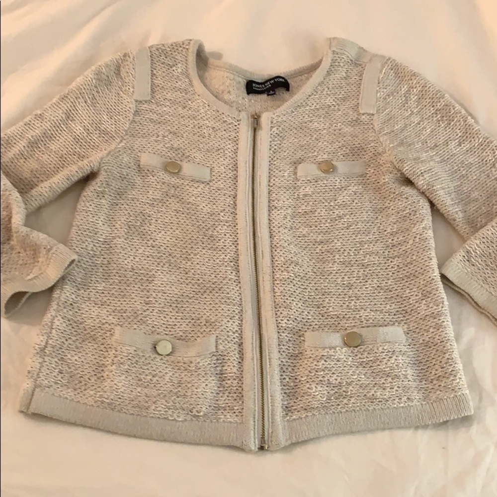 Jones New York beige cream cardigan sweater zipper